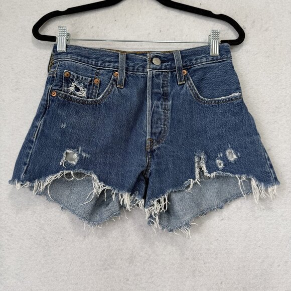 Levi's Pants - Levis Cut-Off Denim Shorts Womens W25 Blue Ripped High Rise Button Fly Raw Hem